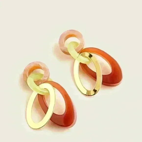 J crew Made in Italy Acetate Oval Interlocking Drop Earrings in Dried Bl… - Picture 1 of 5